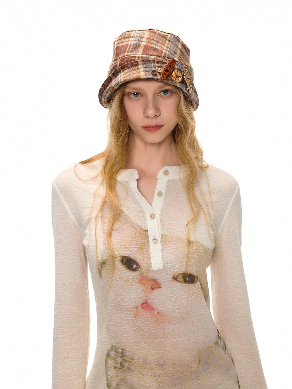 Outthe Blue Foldable Plaid Round Top Polyester Lightweight Casual Travel Women Hats