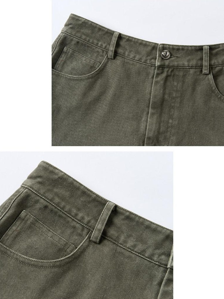 Outthe Blue Green Animal Print Cotton Natural Waist Patch Casual Women Wide Leg Pants