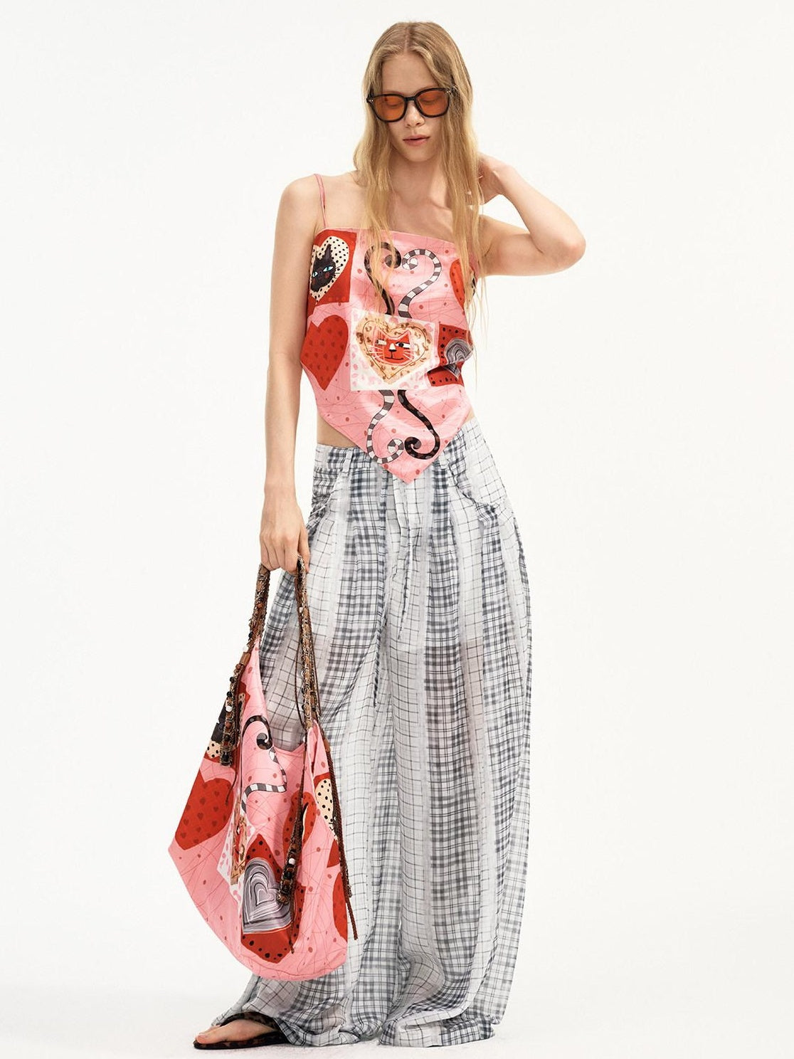 Outthe Blue Heart Print Slim Fit Strappy Short Thin Polyester For Women Red Pink Camisoles