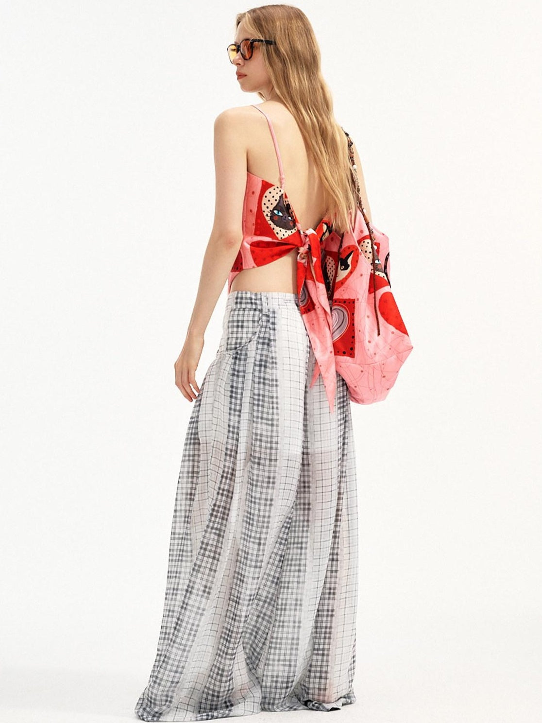 Outthe Blue Heart Print Slim Fit Strappy Short Thin Polyester For Women Red Pink Camisoles
