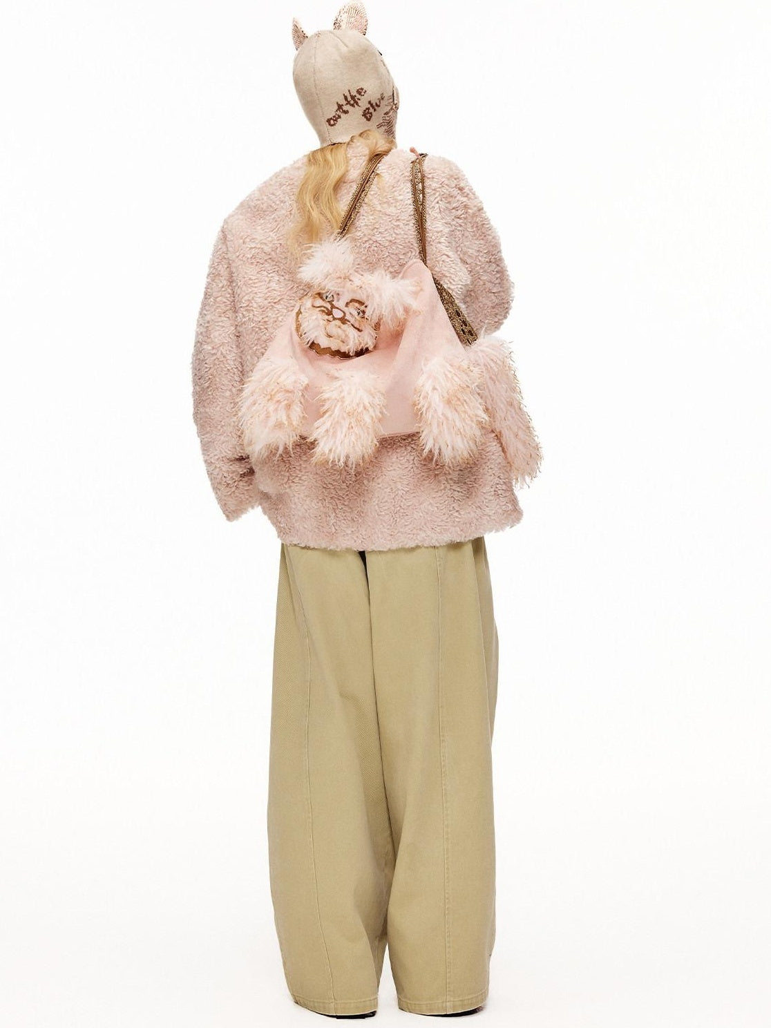 Outthe Blue High Breathability Casual Knit Round Top Women Animal Pattern Light Beige Hats