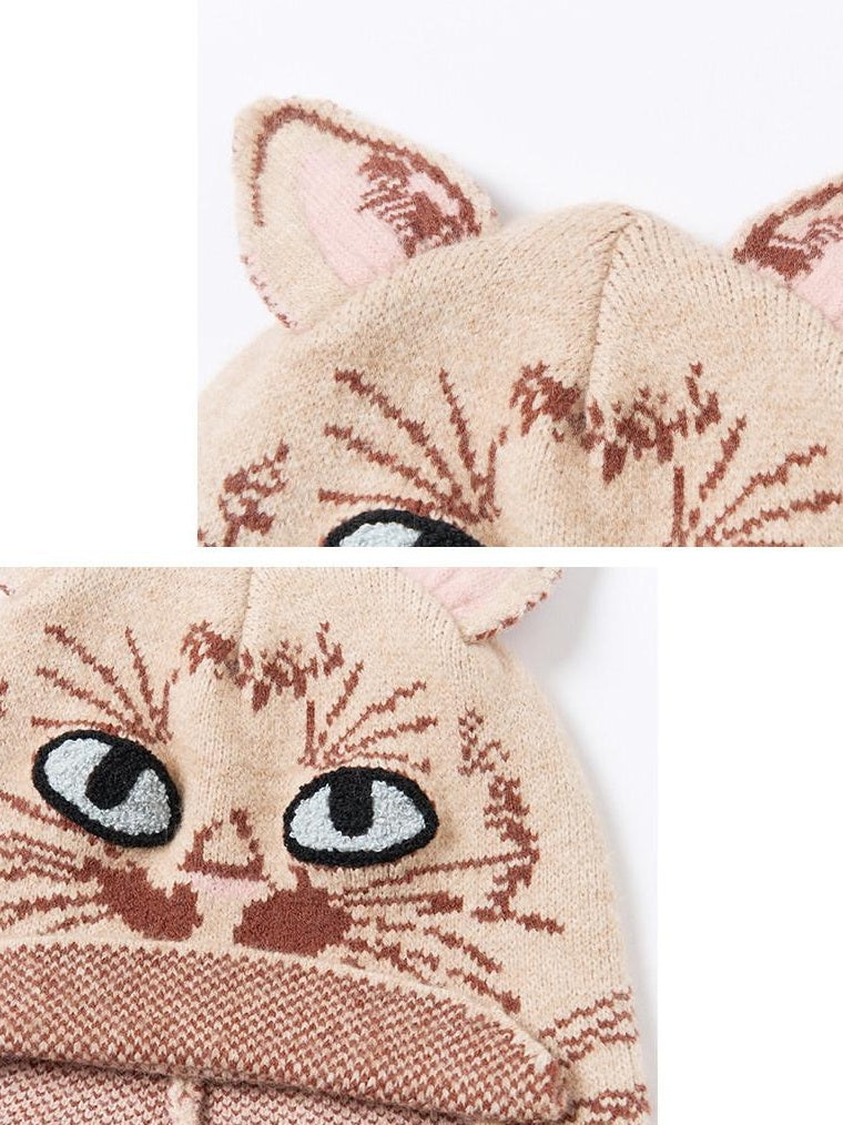 Outthe Blue High Breathability Casual Knit Round Top Women Animal Pattern Light Beige Hats
