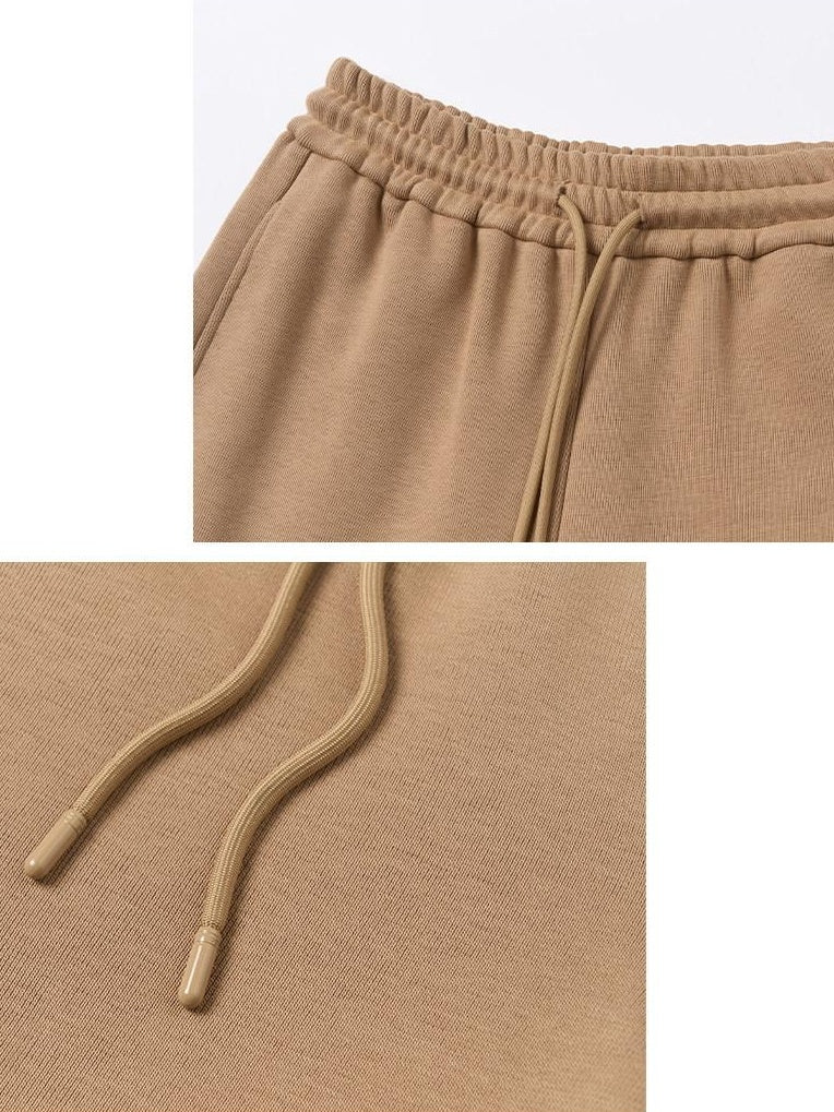 Outthe Blue High Waist Asymmetric Embroidered Applique Loose Straight Camel Sweatpants