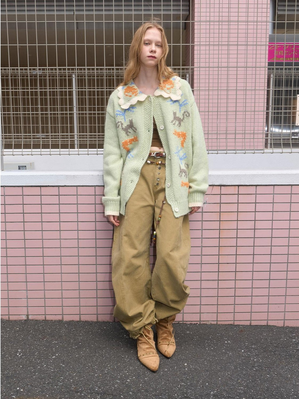 Outthe Blue High Waist Cotton Cargo Washed Button Fly Casual Women Wide Leg Pants