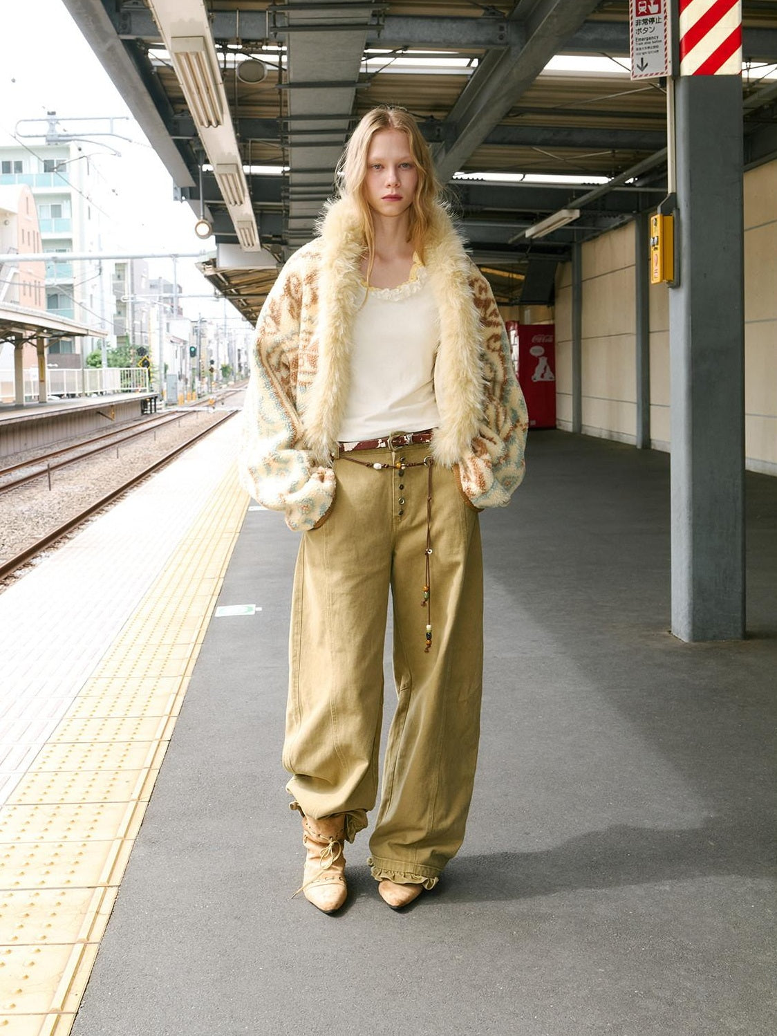 Outthe Blue High Waist Cotton Cargo Washed Button Fly Casual Women Wide Leg Pants