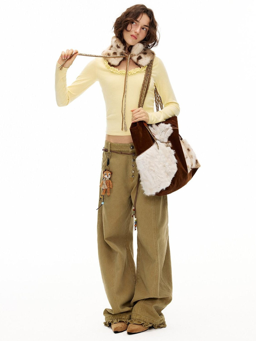 Outthe Blue High Waist Cotton Cargo Washed Button Fly Casual Women Wide Leg Pants