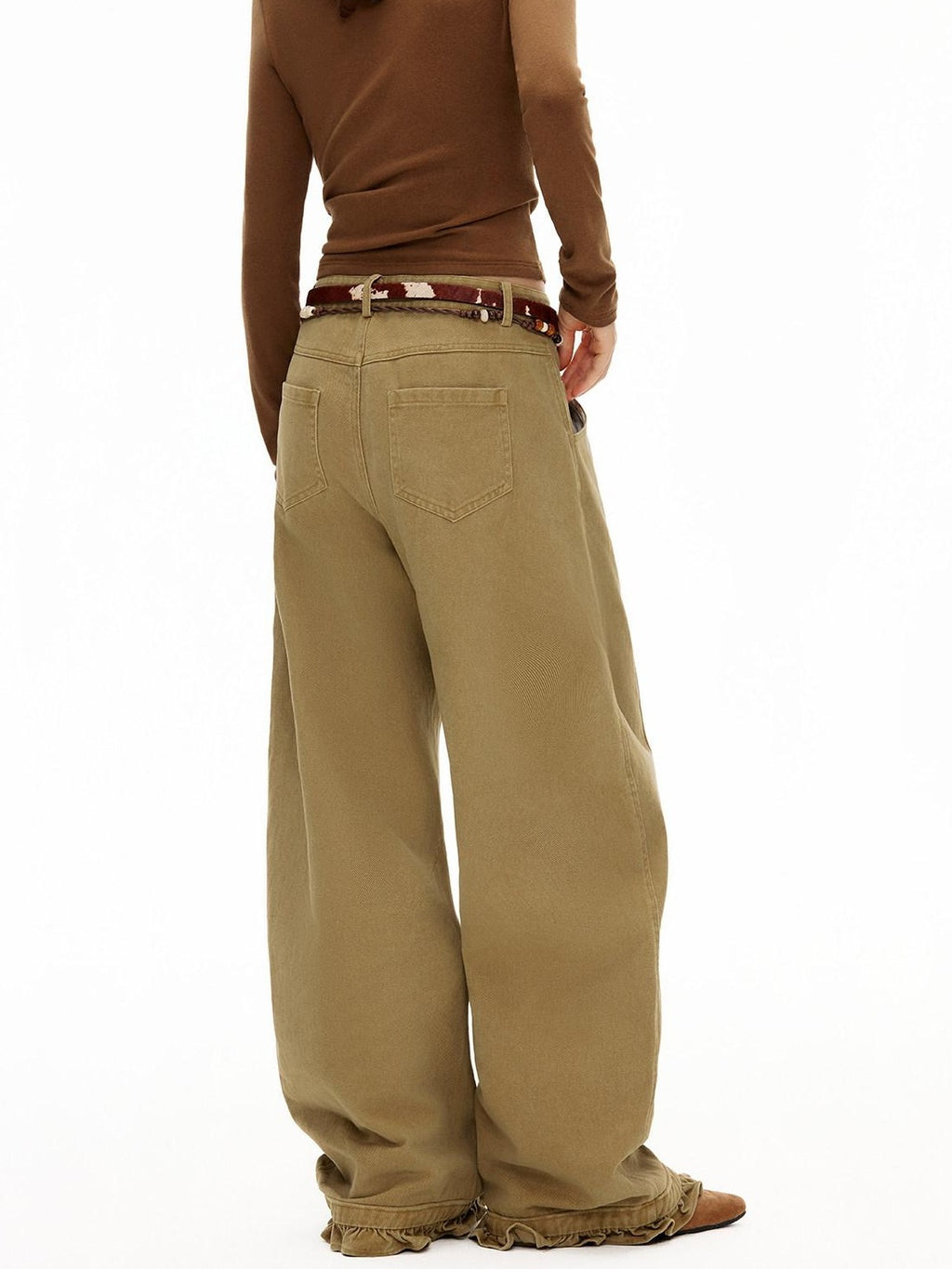 Outthe Blue High Waist Cotton Cargo Washed Button Fly Casual Women Wide Leg Pants
