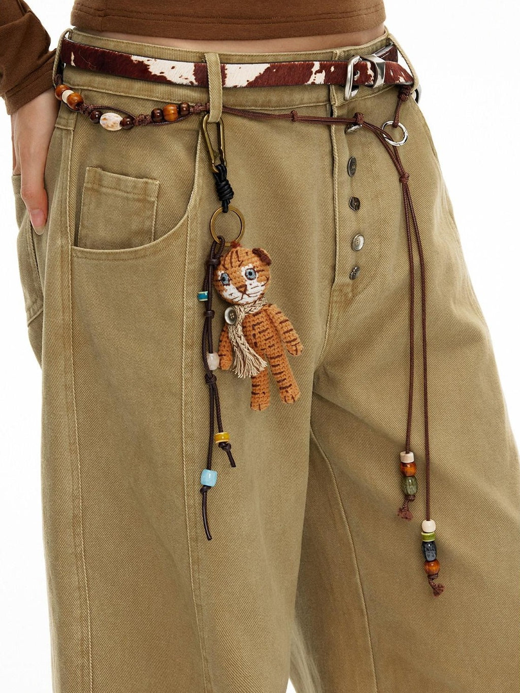 Outthe Blue High Waist Cotton Cargo Washed Button Fly Casual Women Wide Leg Pants