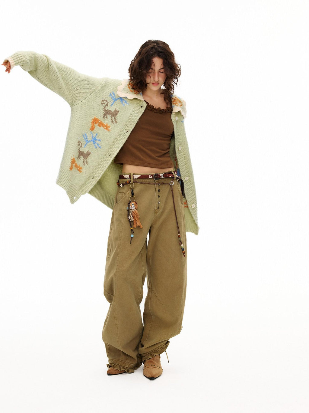 Outthe Blue High Waist Cotton Cargo Washed Button Fly Casual Women Wide Leg Pants