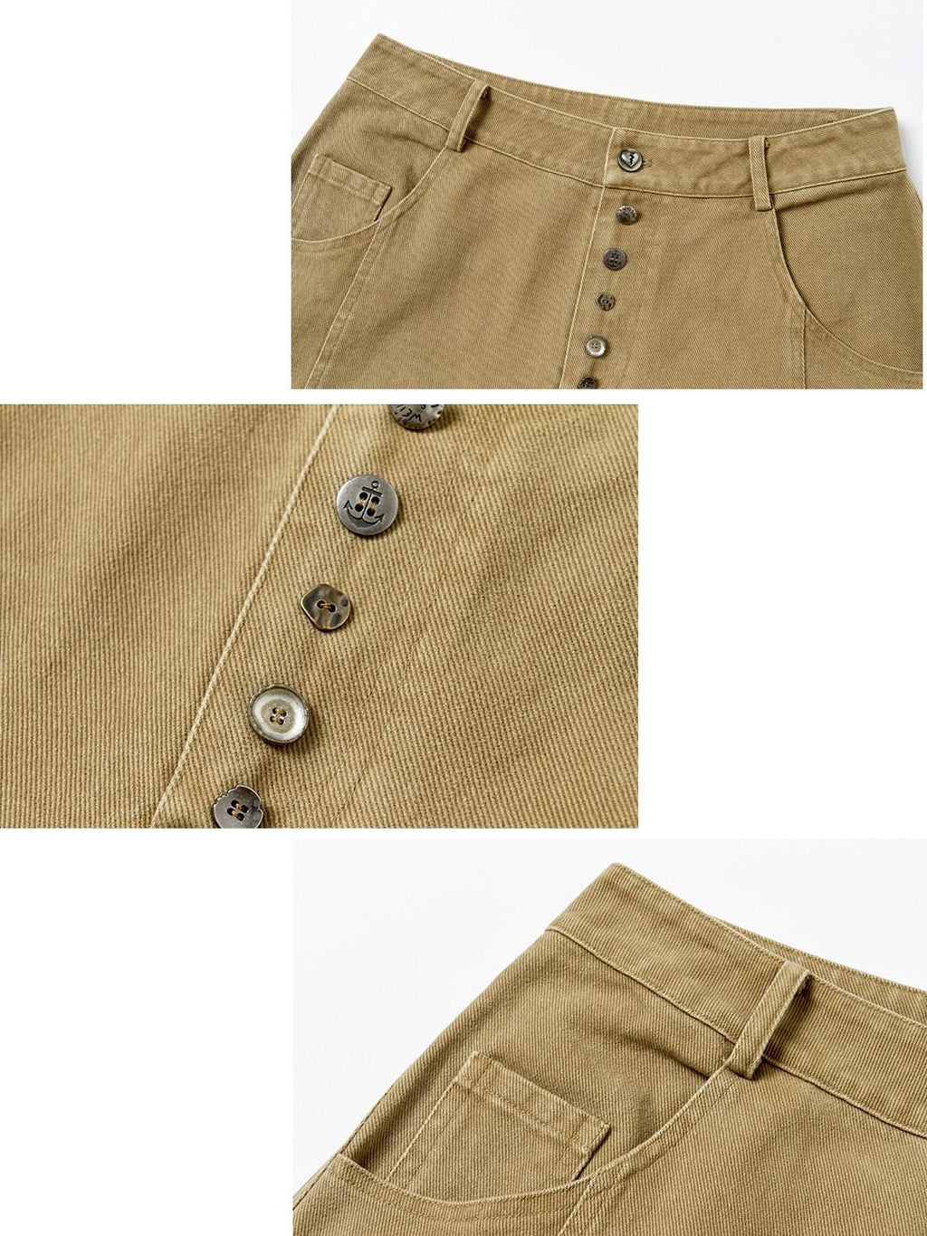 Outthe Blue High Waist Cotton Cargo Washed Button Fly Casual Women Wide Leg Pants