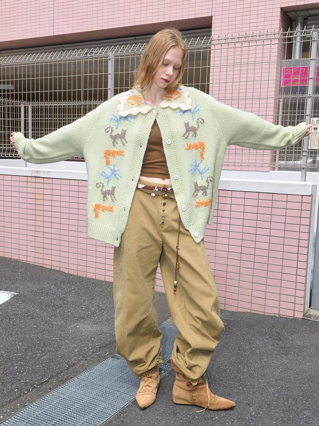 Outthe Blue High Waist Cotton Cargo Washed Button Fly Casual Women Wide Leg Pants
