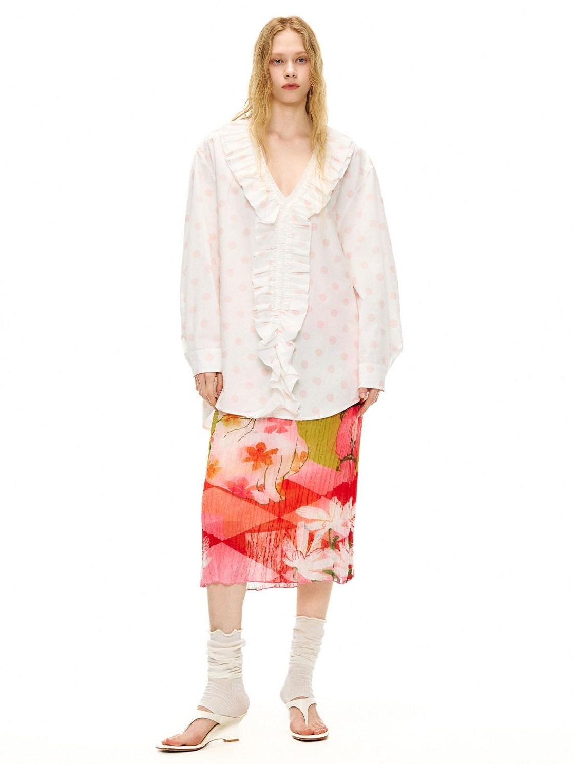 Outthe Blue High Waist Pleated Printed Loose Fit Women Cat Secret Garden Midi Skirts