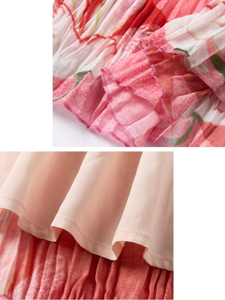 Outthe Blue High Waist Pleated Printed Loose Fit Women Cat Secret Garden Midi Skirts
