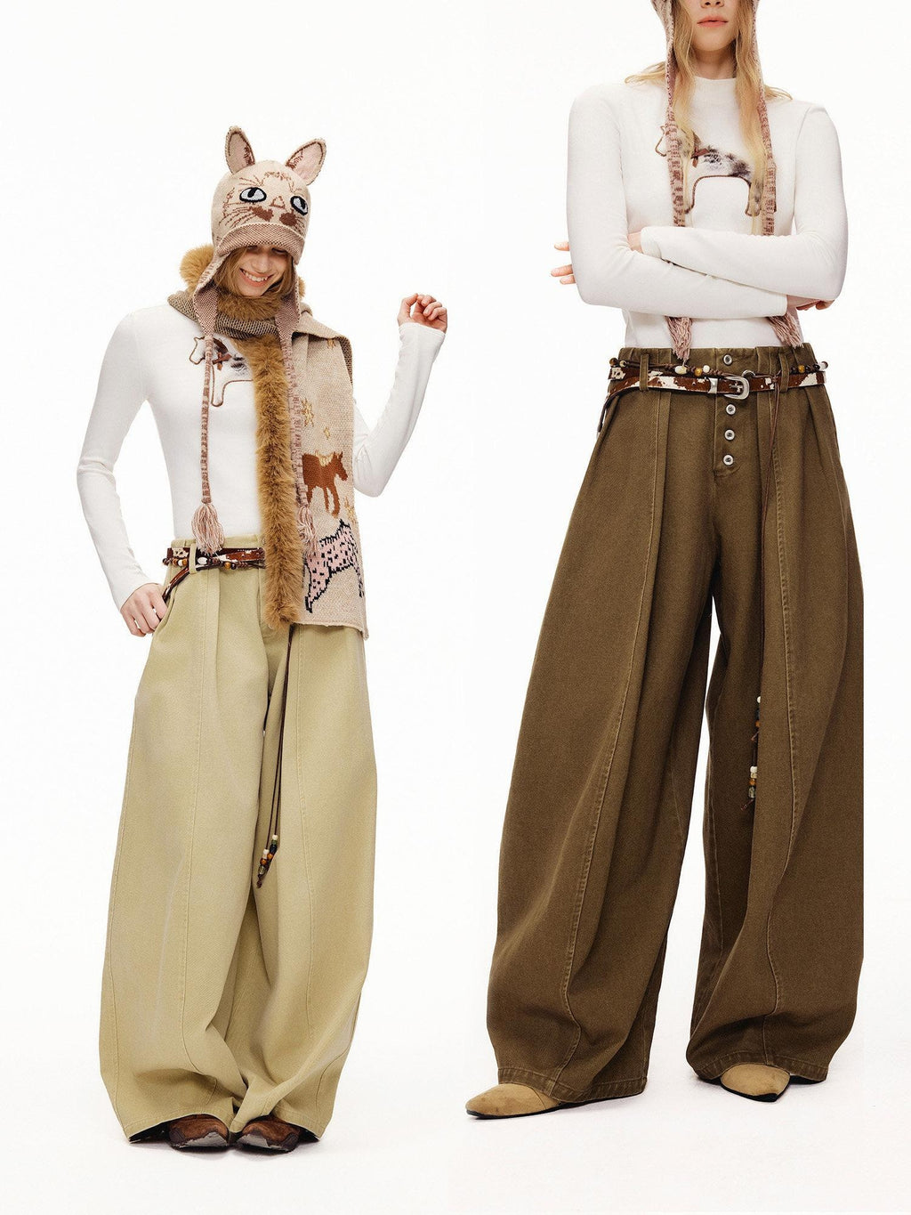 Outthe Blue High Waist Washed Cotton Comfort Casual Solid Khaki Coffee Women Wide Leg Pants