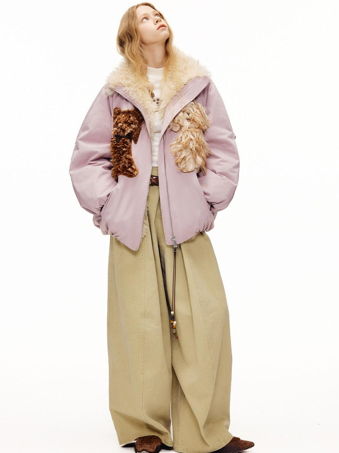 Outthe Blue High Waist Washed Cotton Comfort Casual Solid Khaki Coffee Women Wide Leg Pants