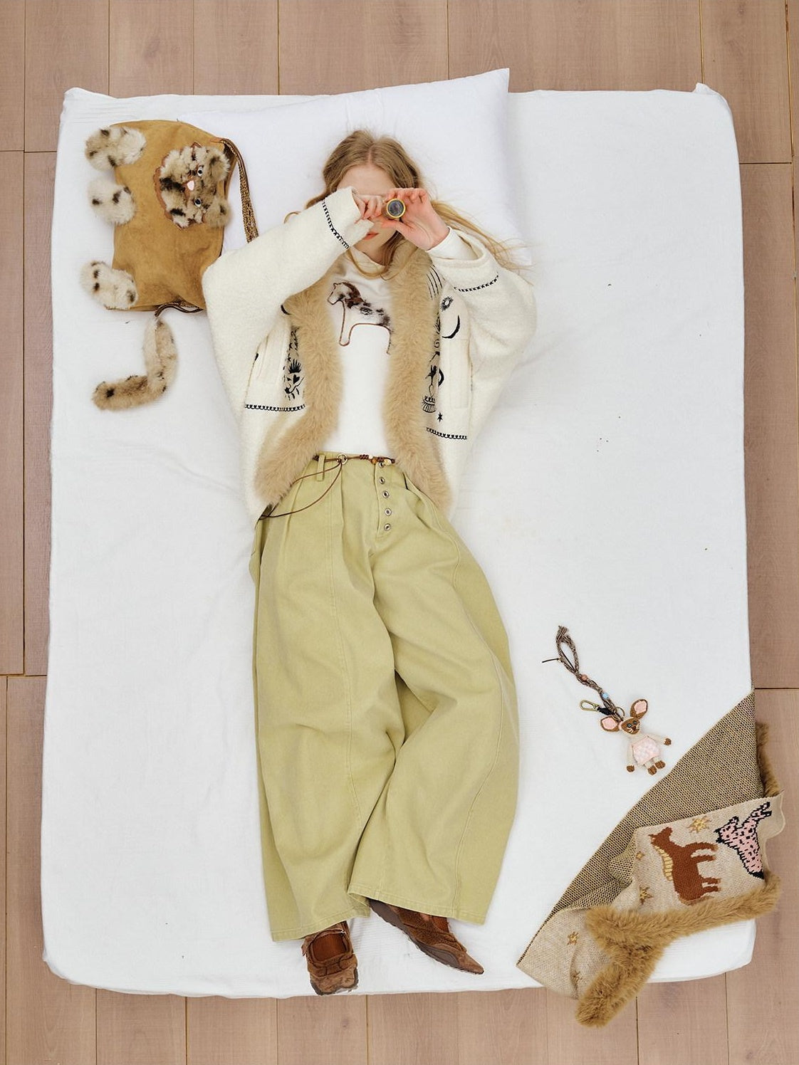 Outthe Blue High Waist Washed Cotton Comfort Casual Solid Khaki Coffee Women Wide Leg Pants
