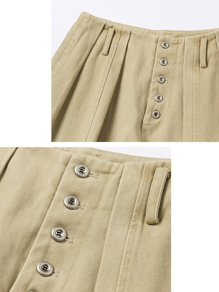 Outthe Blue High Waist Washed Cotton Comfort Casual Solid Khaki Coffee Women Wide Leg Pants