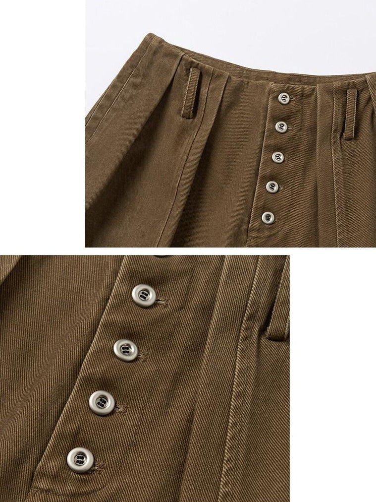 Outthe Blue High Waist Washed Cotton Comfort Casual Solid Khaki Coffee Women Wide Leg Pants