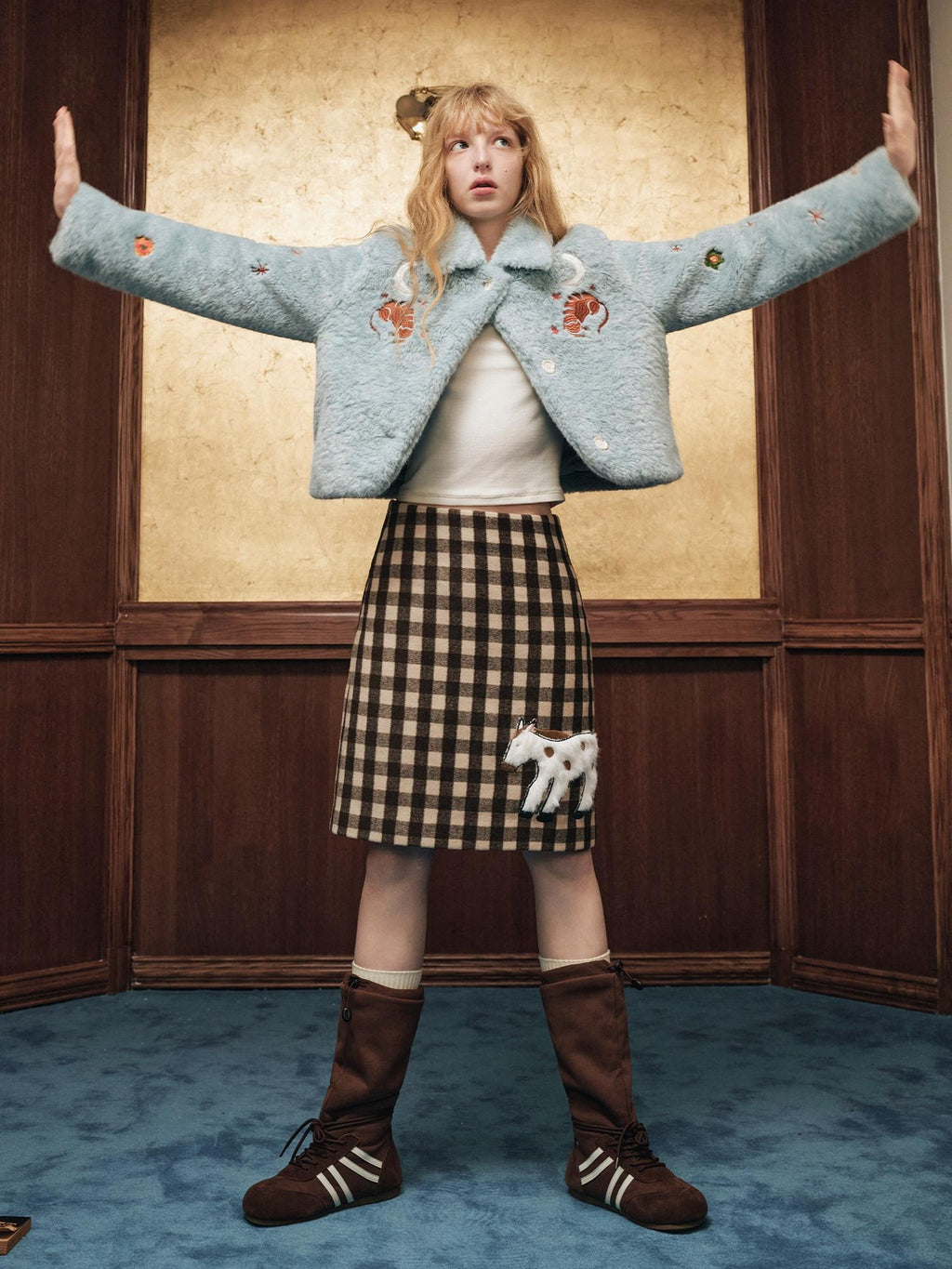 Outthe Blue High Waist Wool Blend Plaid A Line Casual Women Daily Student Home Mini Skirts