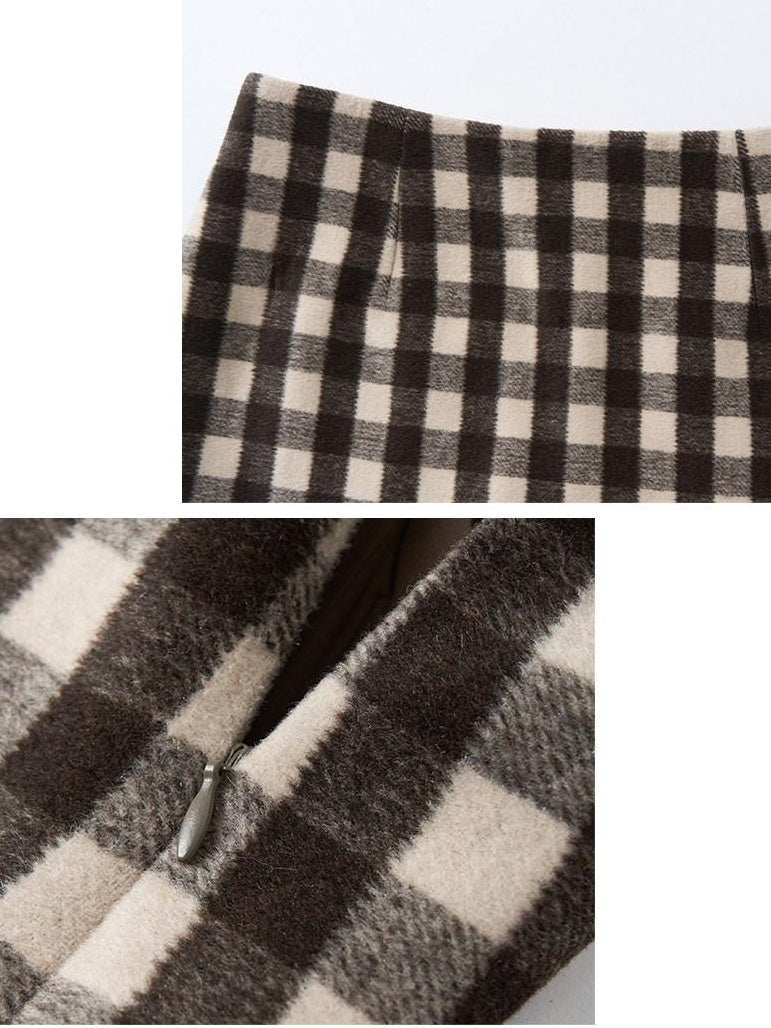 Outthe Blue High Waist Wool Blend Plaid A Line Casual Women Daily Student Home Mini Skirts