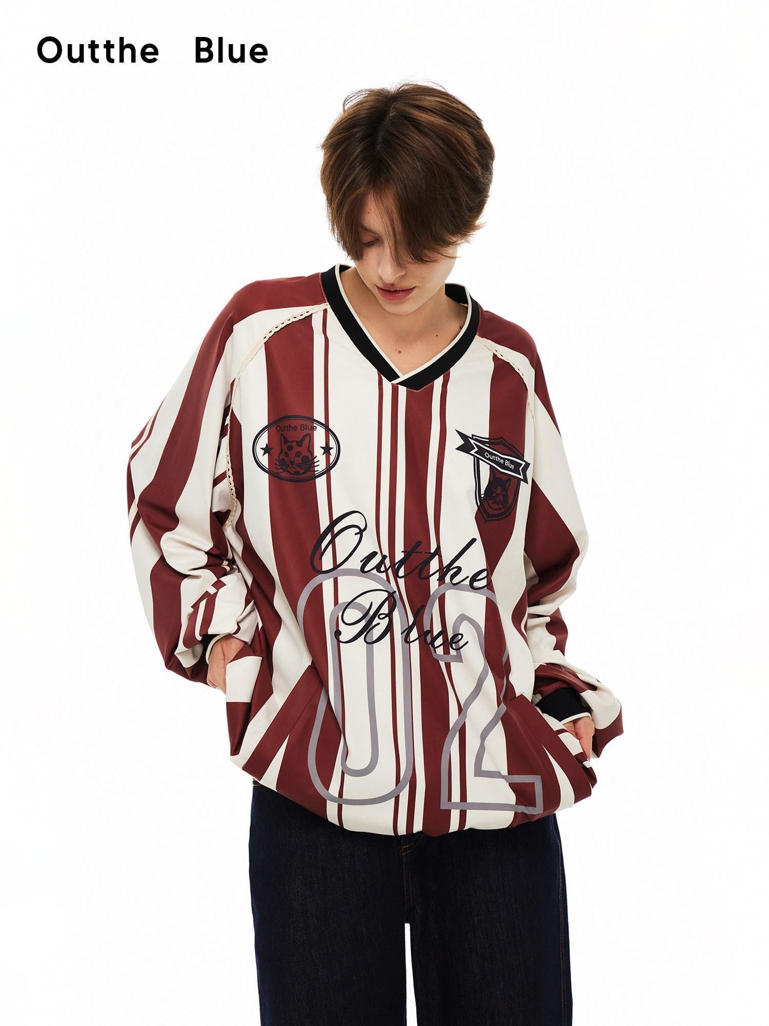 Outthe Blue Lace V-neck Relaxed Mid Length Animal Print Poly Stretch Long Sleeve T-Shirts