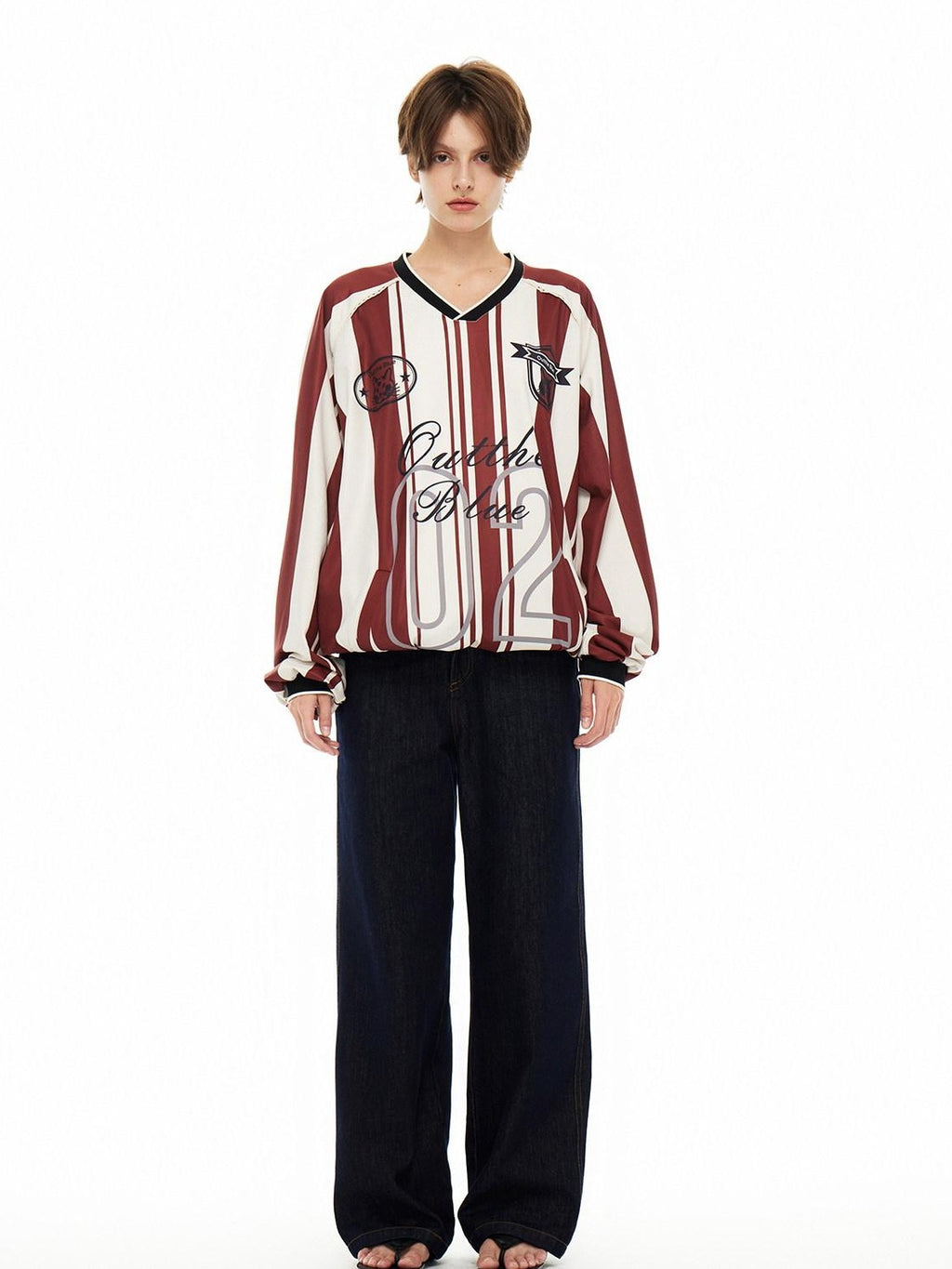 Outthe Blue Lace V-neck Relaxed Mid Length Animal Print Poly Stretch Long Sleeve T-Shirts