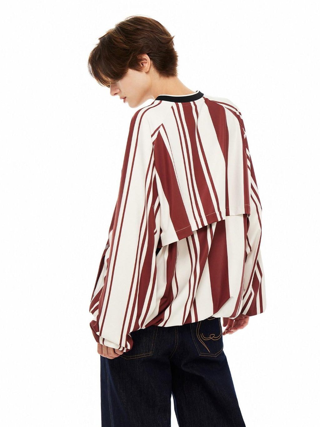 Outthe Blue Lace V-neck Relaxed Mid Length Animal Print Poly Stretch Long Sleeve T-Shirts