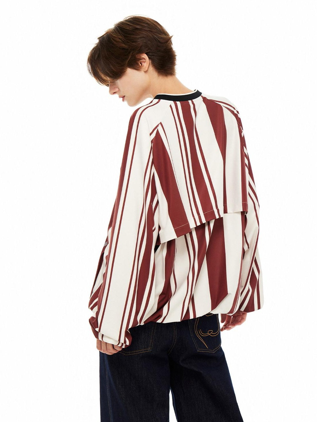 Outthe Blue Lace V-neck Relaxed Mid Length Animal Print Poly Stretch Long Sleeve T-Shirts