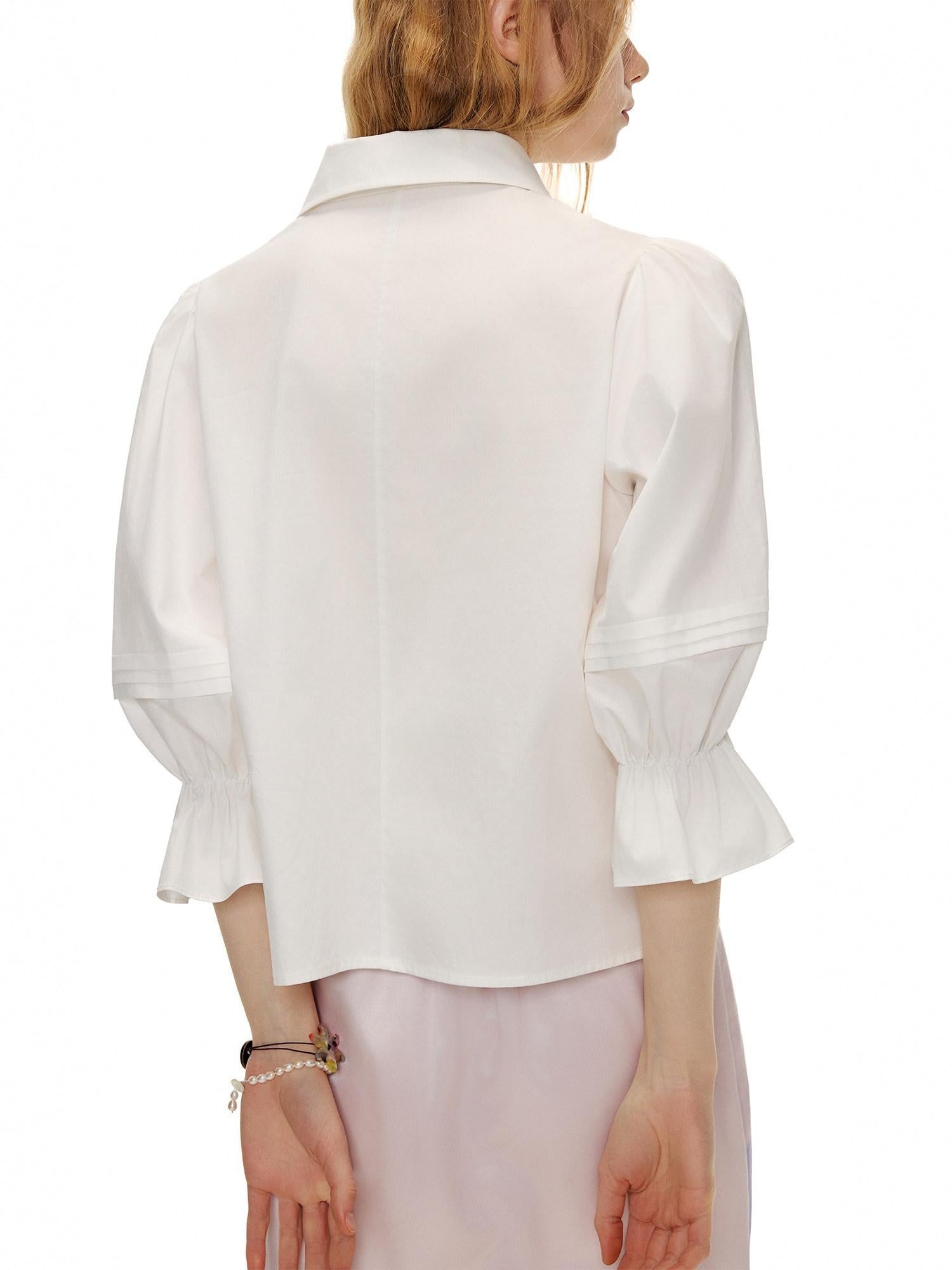 Outthe Blue Lightweight Cotton Lyocell High Waist Tie Casual Puff Sleeves Women Blouses
