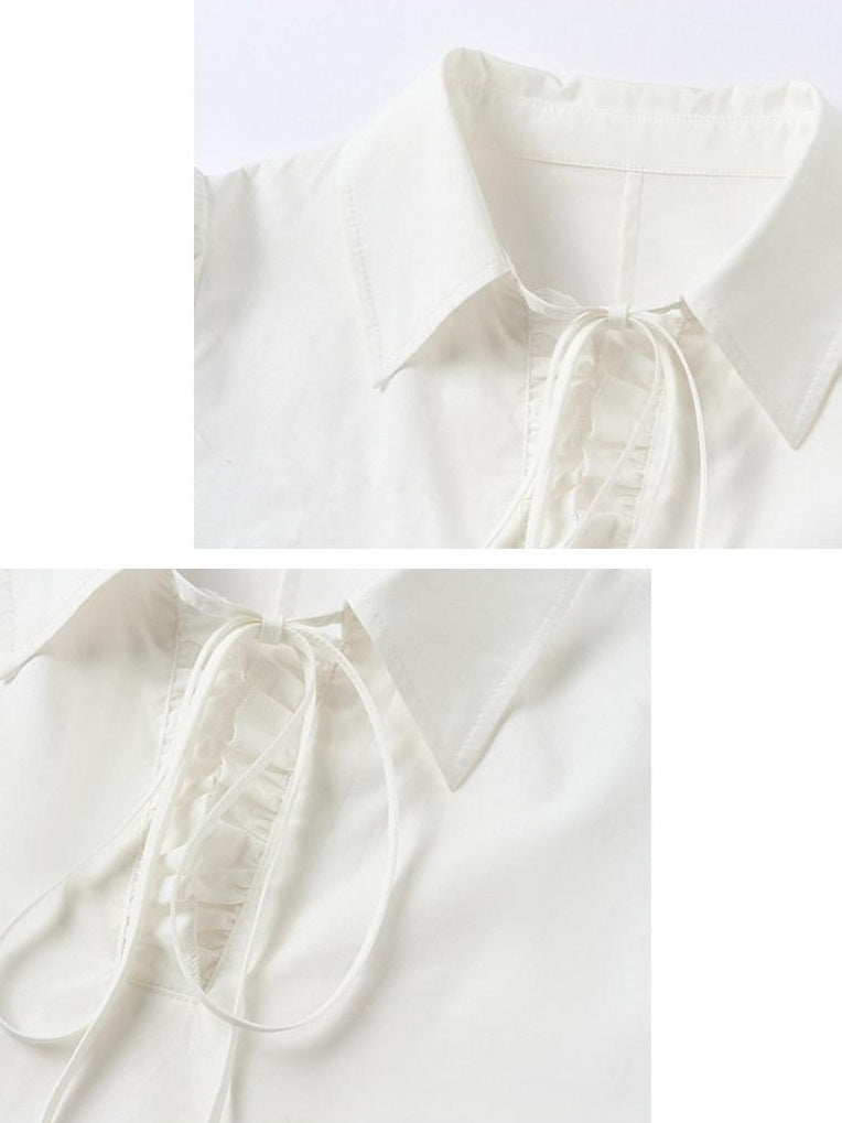 Outthe Blue Lightweight Cotton Lyocell High Waist Tie Casual Puff Sleeves Women Blouses