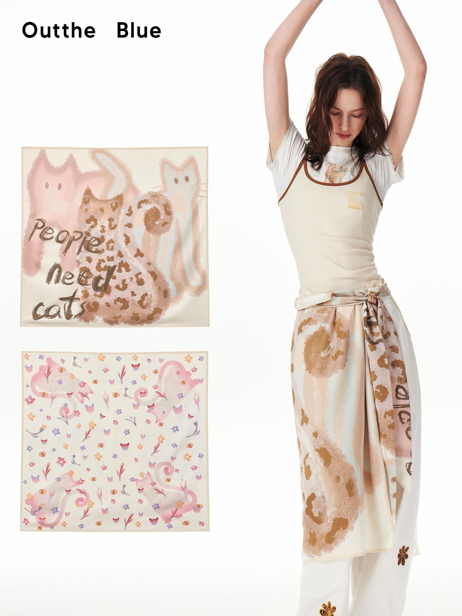 Outthe Blue Lightweight Polyester Shawl Style Unisex Floral Cat Animal Print Decorative Belts