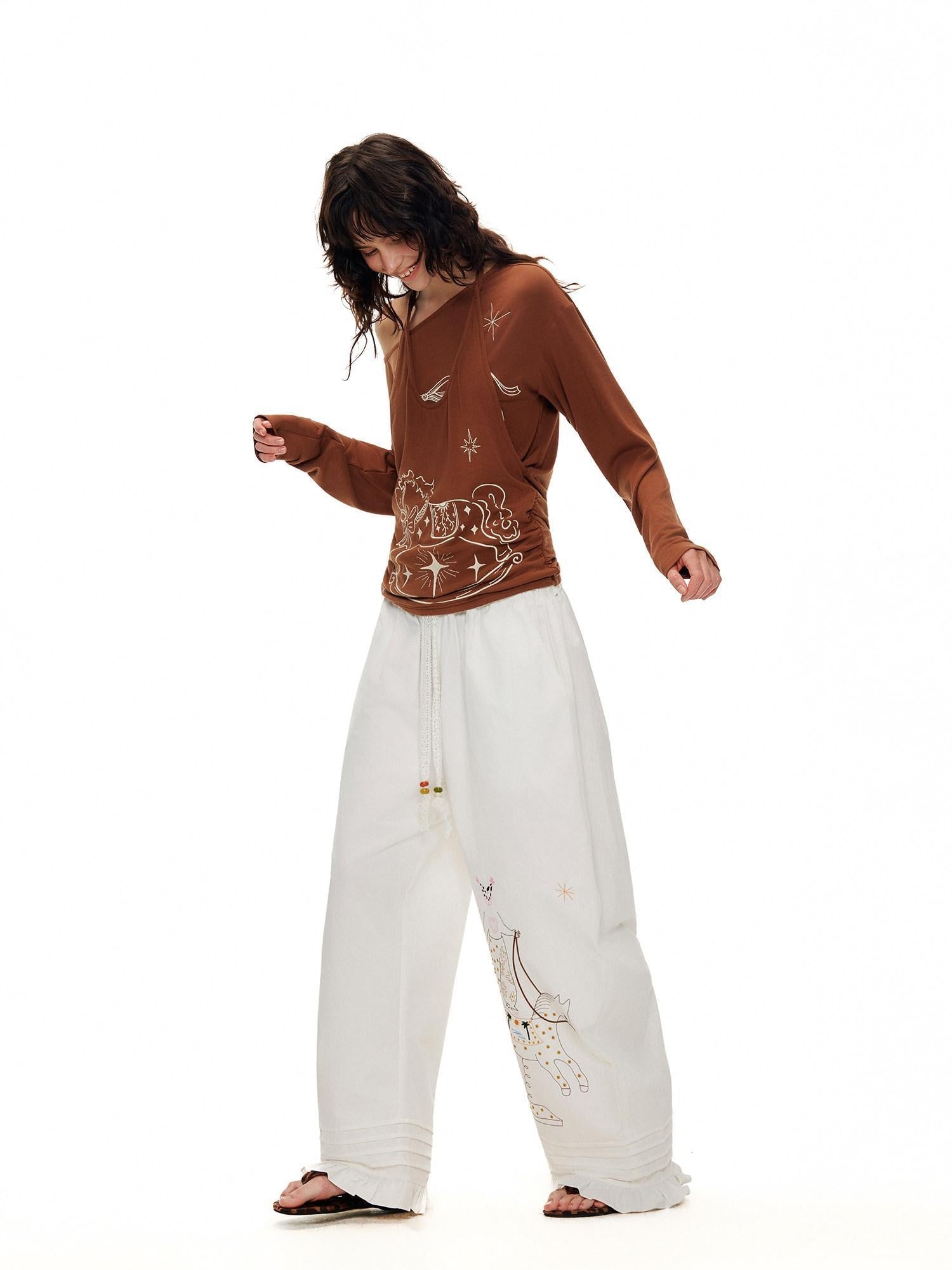 Outthe Blue Lyocell Blend V-neck Relaxed Fit Casual Women Caramel Brown Long Sleeve T-Shirts