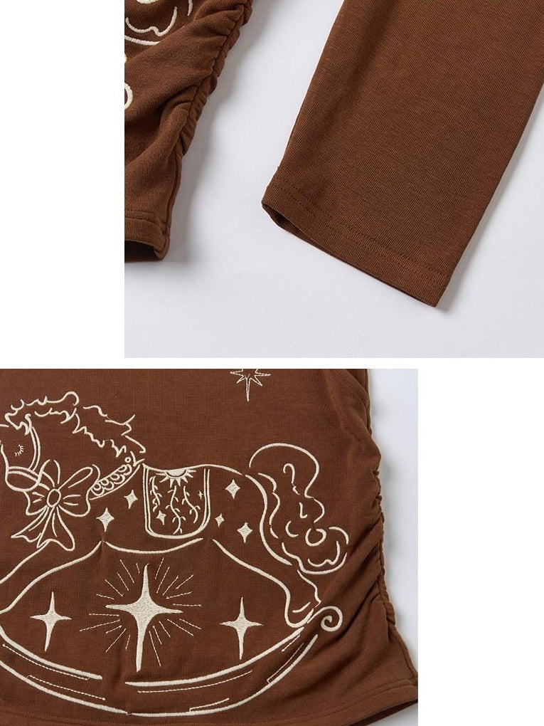 Outthe Blue Lyocell Blend V-neck Relaxed Fit Casual Women Caramel Brown Long Sleeve T-Shirts