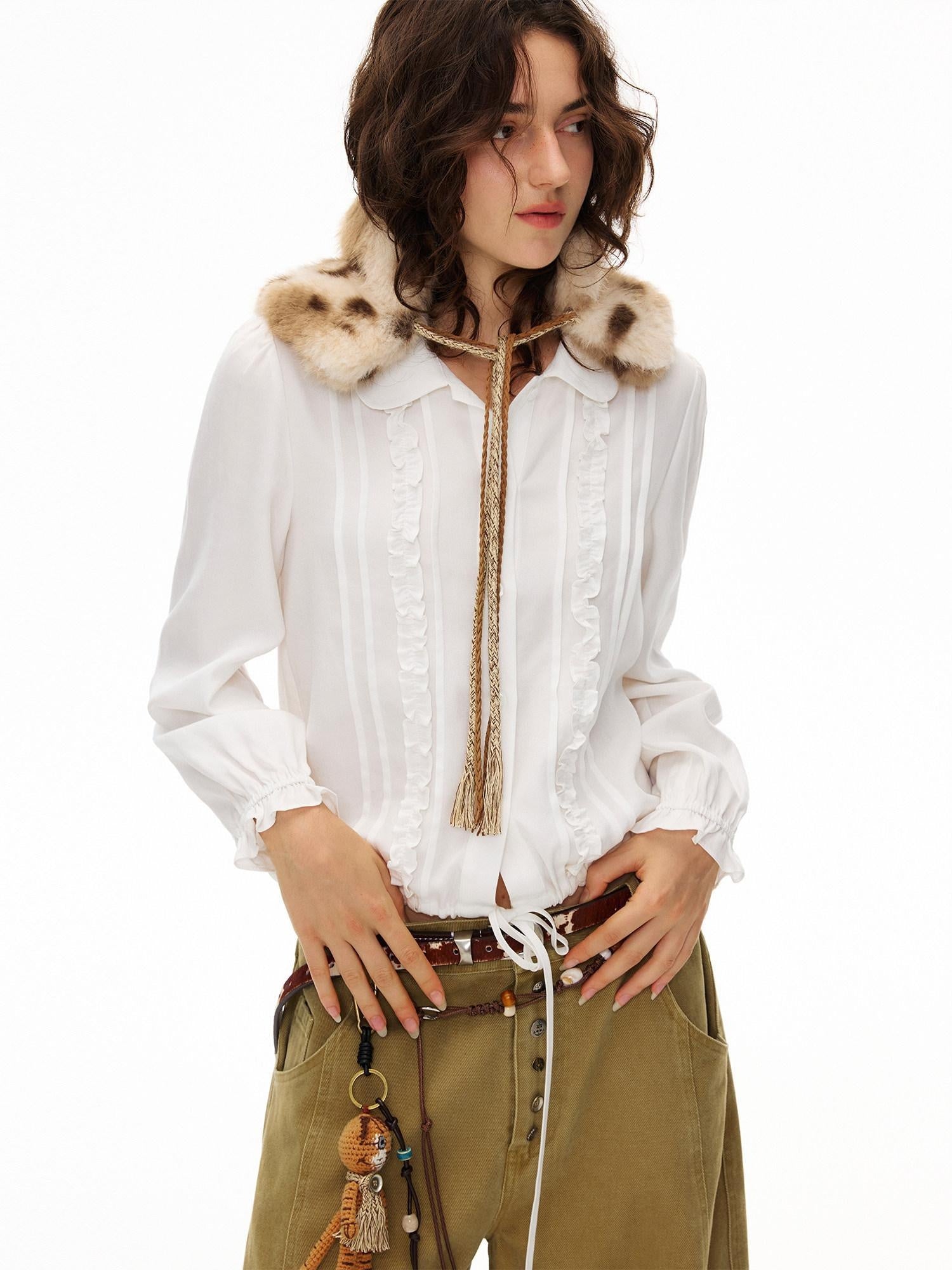 Outthe Blue Lyocell Linen Blend Relaxed Lace Tie Casual Women White Long Sleeve Blouses