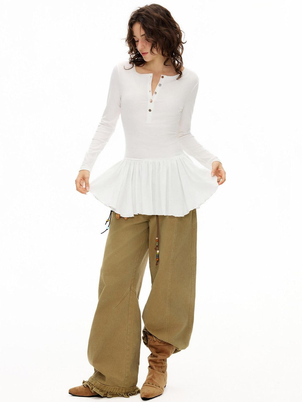 Outthe Blue Lyocell Stretch Asymmetrical Slim Fit Long Sleeve Women White Mini Dresses