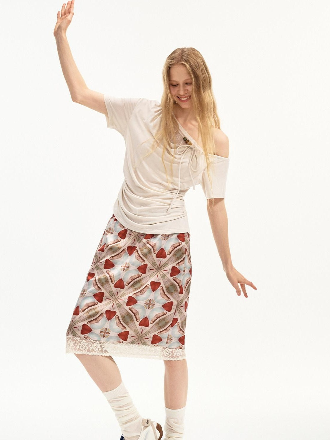 Outthe Blue Lyocell Stretch Drawstring Slim Office Milk Tea Off Shoulder Crop Tops