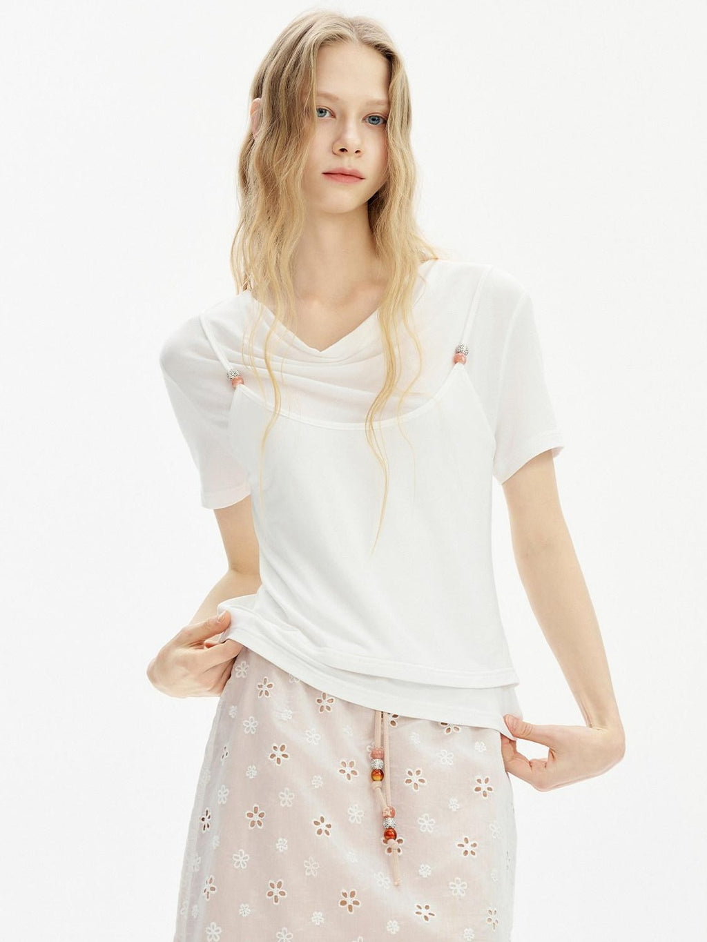 Outthe Blue Lyocell Stretch Slim Fit Commuter Crewneck Porcelain Cross Short Sleeve T-Shirts