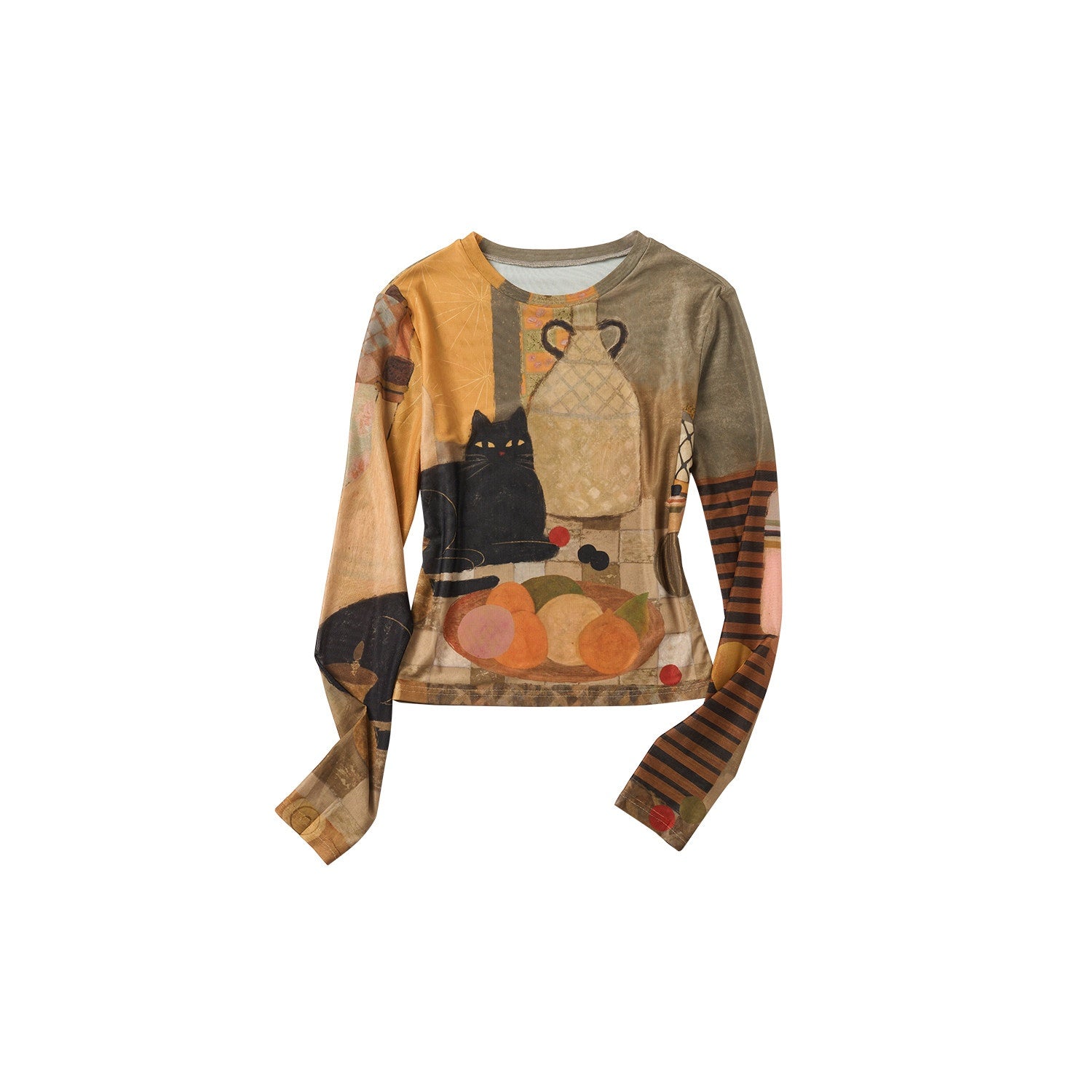Outthe_Blue_Mesh_Fruit_Print_Cropped_Slim_Casual_Round_Neck_Women_Long_Sleeve_T-Shirts_MISSTT