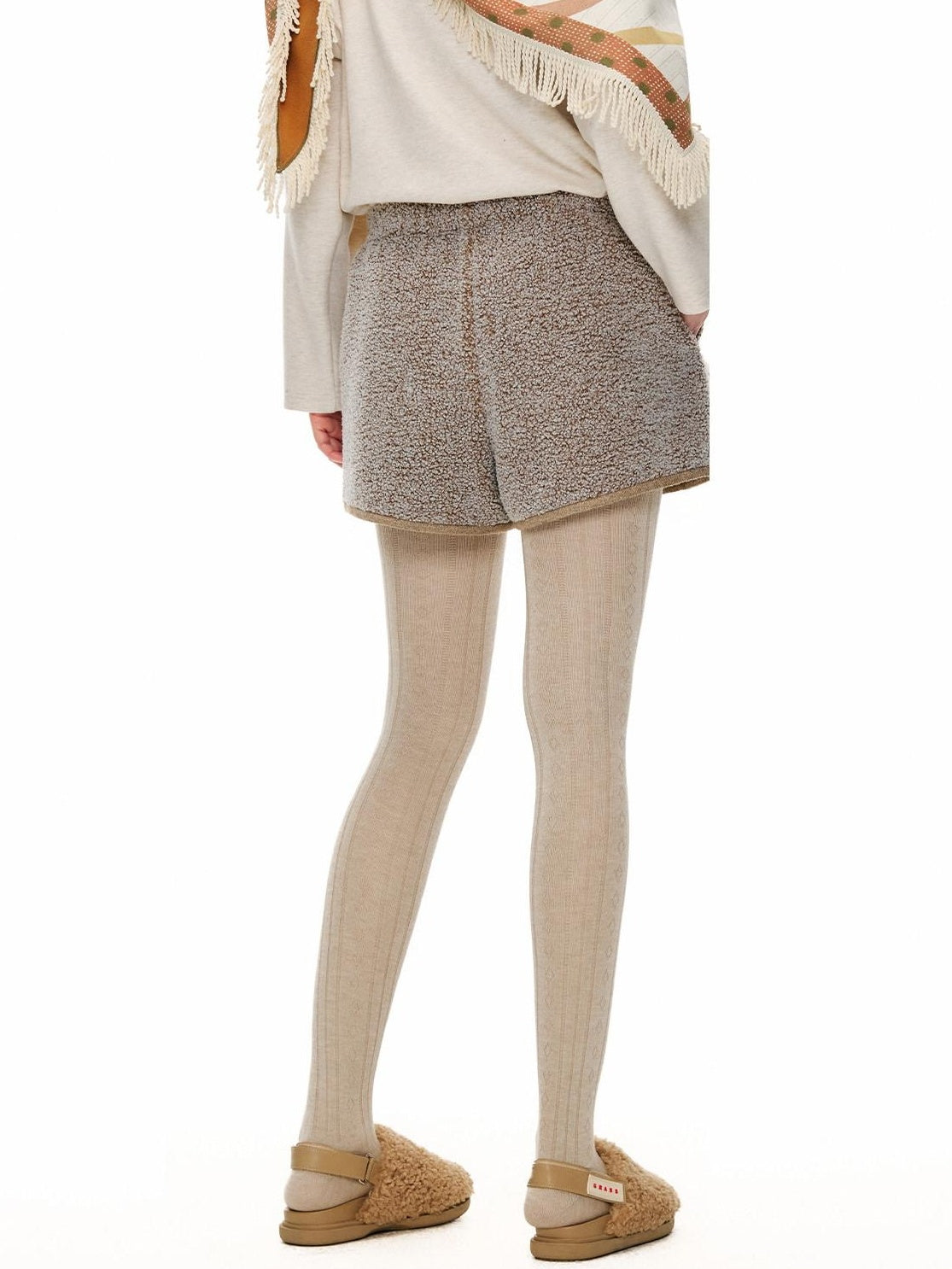 Outthe Blue Mocha Animal Print Drawstring Natural Waist Women Applique Mini Shorts