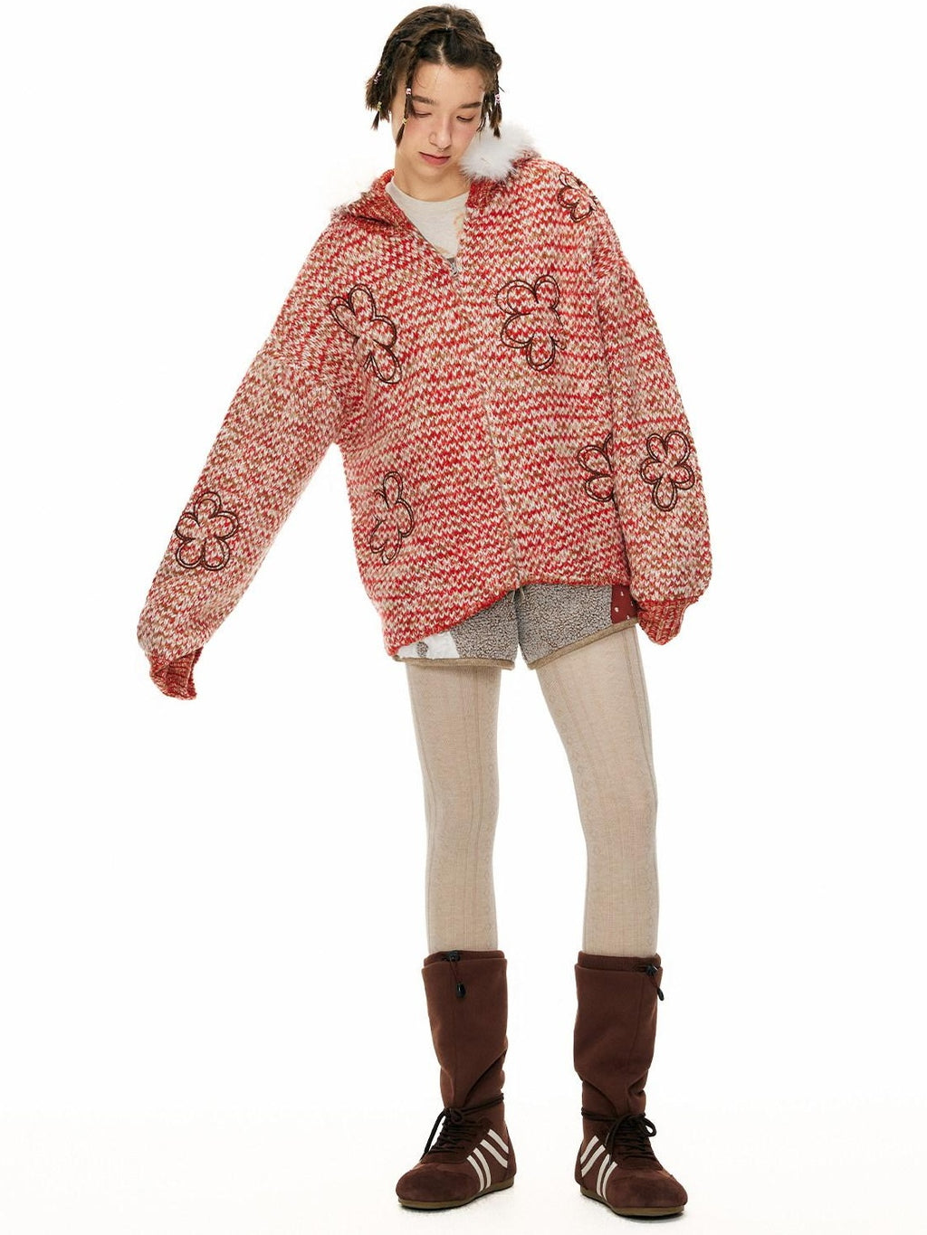 Outthe Blue Mocha Animal Print Drawstring Natural Waist Women Applique Mini Shorts