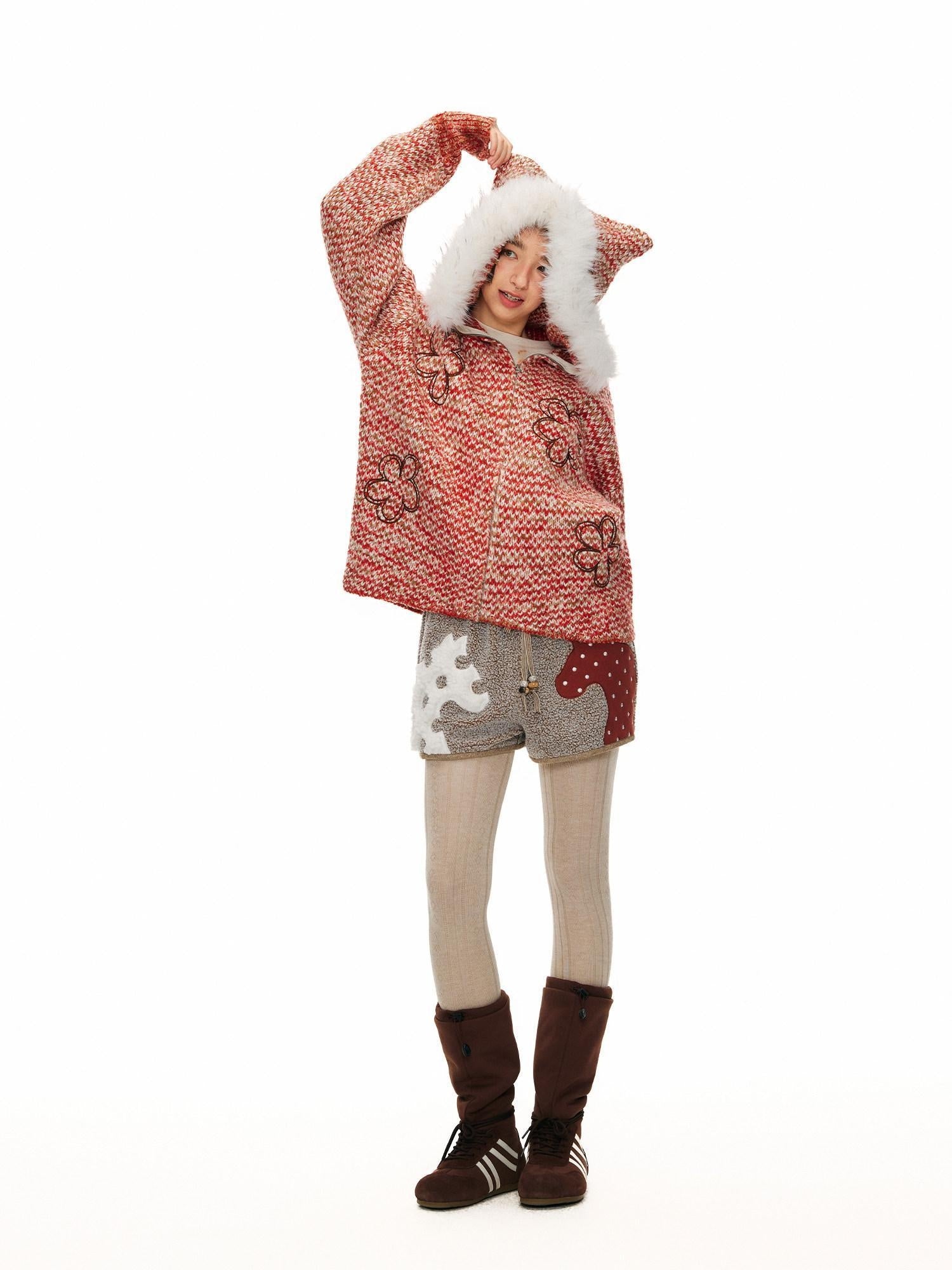 Outthe Blue Mocha Animal Print Drawstring Natural Waist Women Applique Mini Shorts