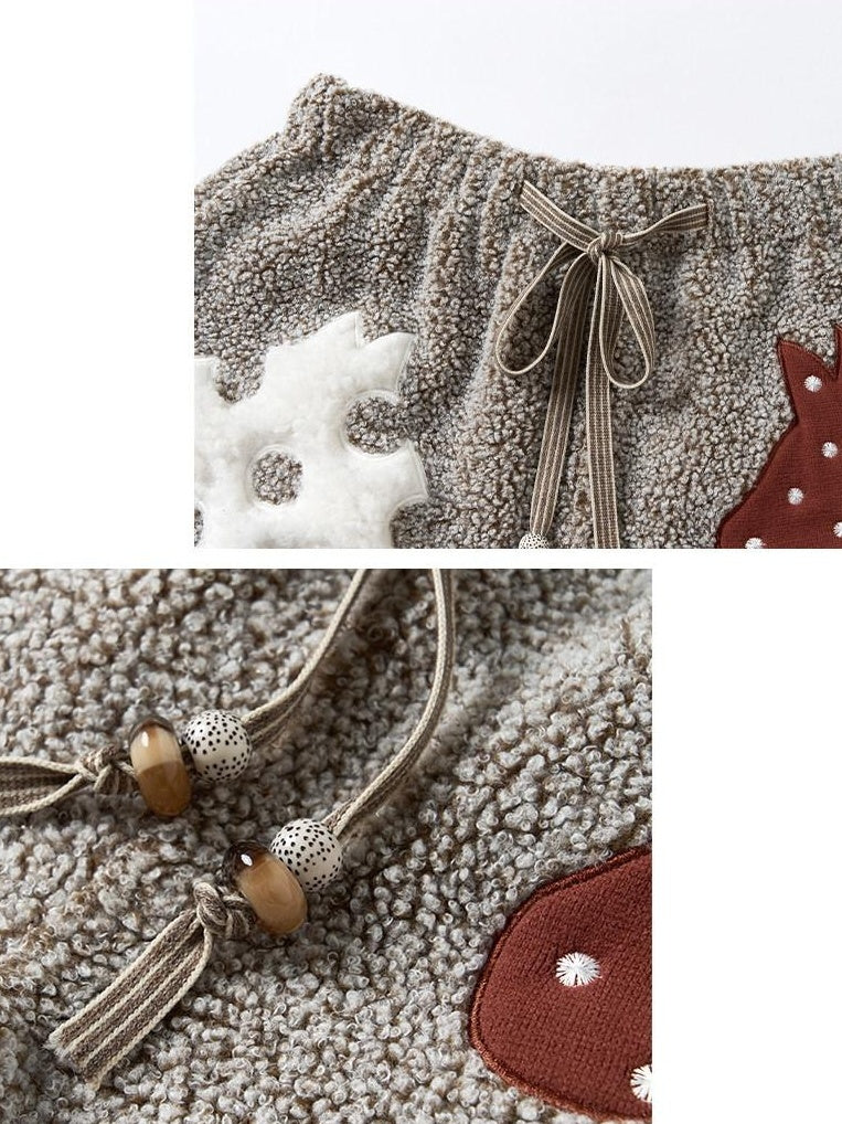 Outthe Blue Mocha Animal Print Drawstring Natural Waist Women Applique Mini Shorts