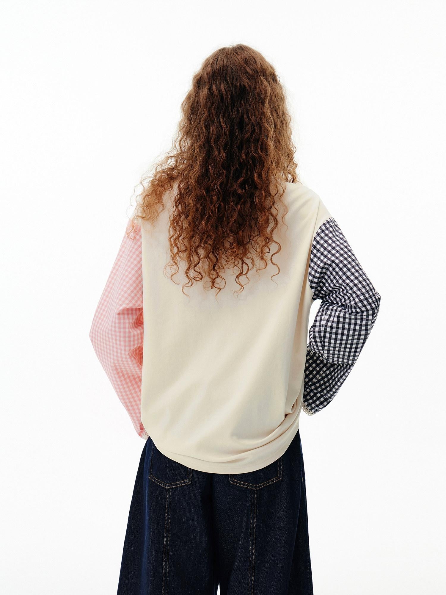 Outthe Blue Moisture Wicking Tencel Patchwork Relaxed Commuter Beige Long Sleeve T-Shirts