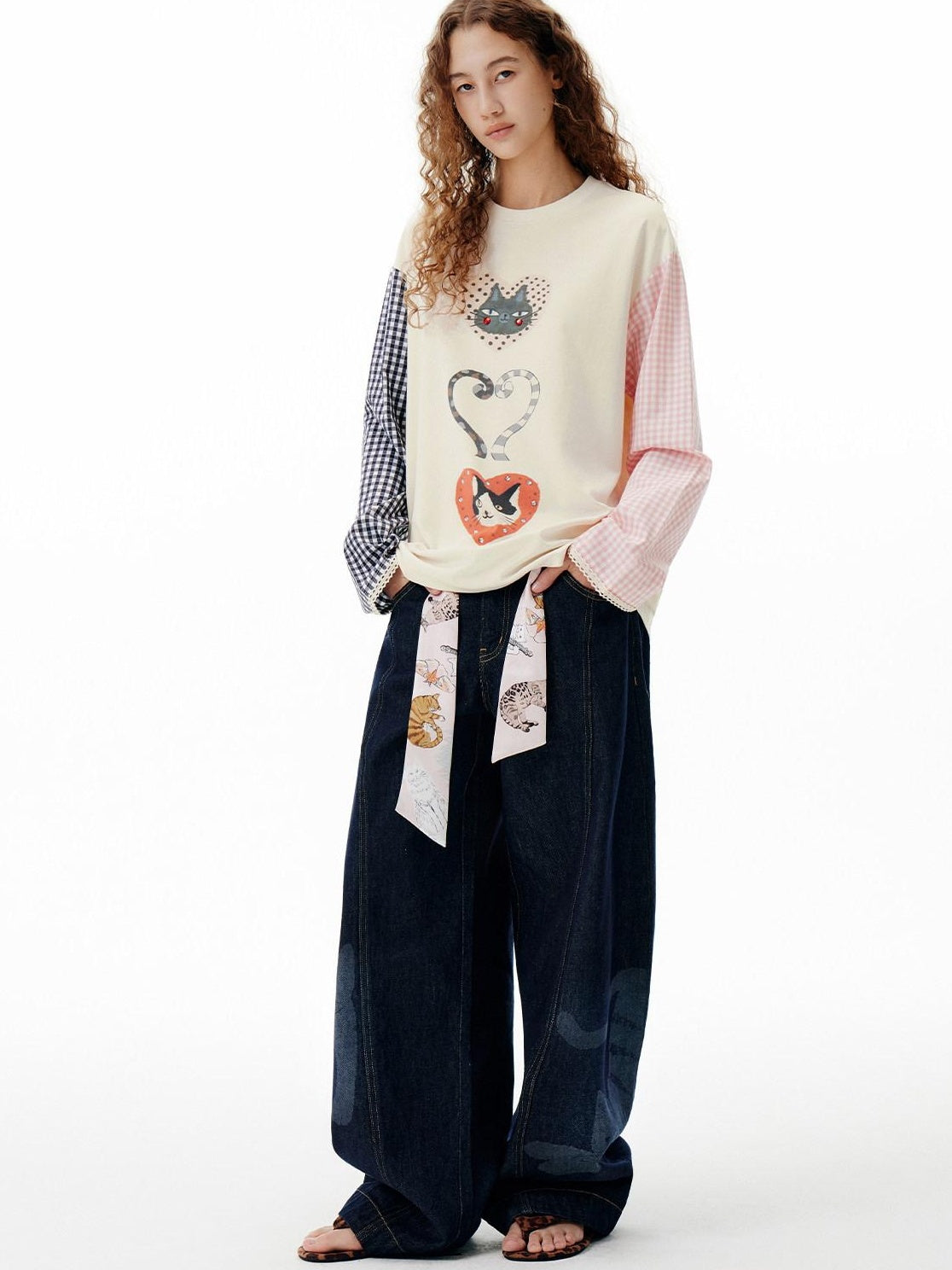 Outthe Blue Moisture Wicking Tencel Patchwork Relaxed Commuter Beige Long Sleeve T-Shirts
