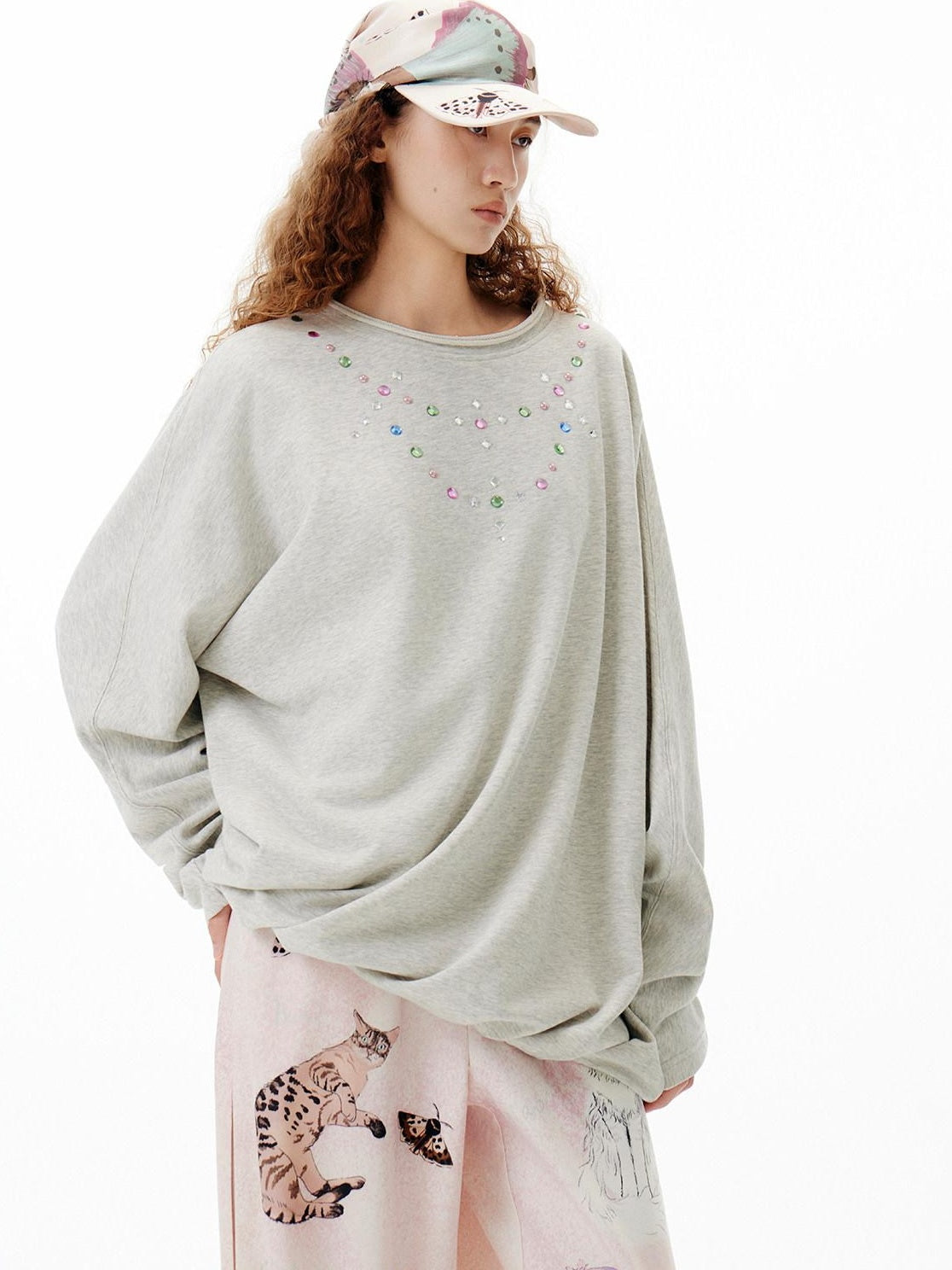 Outthe Blue Oversized Cotton Blend Crewneck Pullover Light Gray Minimal Commuter Sweatshirt