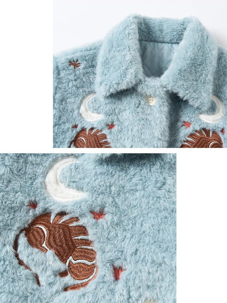 Outthe Blue Padded Embroidered Slim Fit Turn Down Collar Women Polyester Cropped Jackets