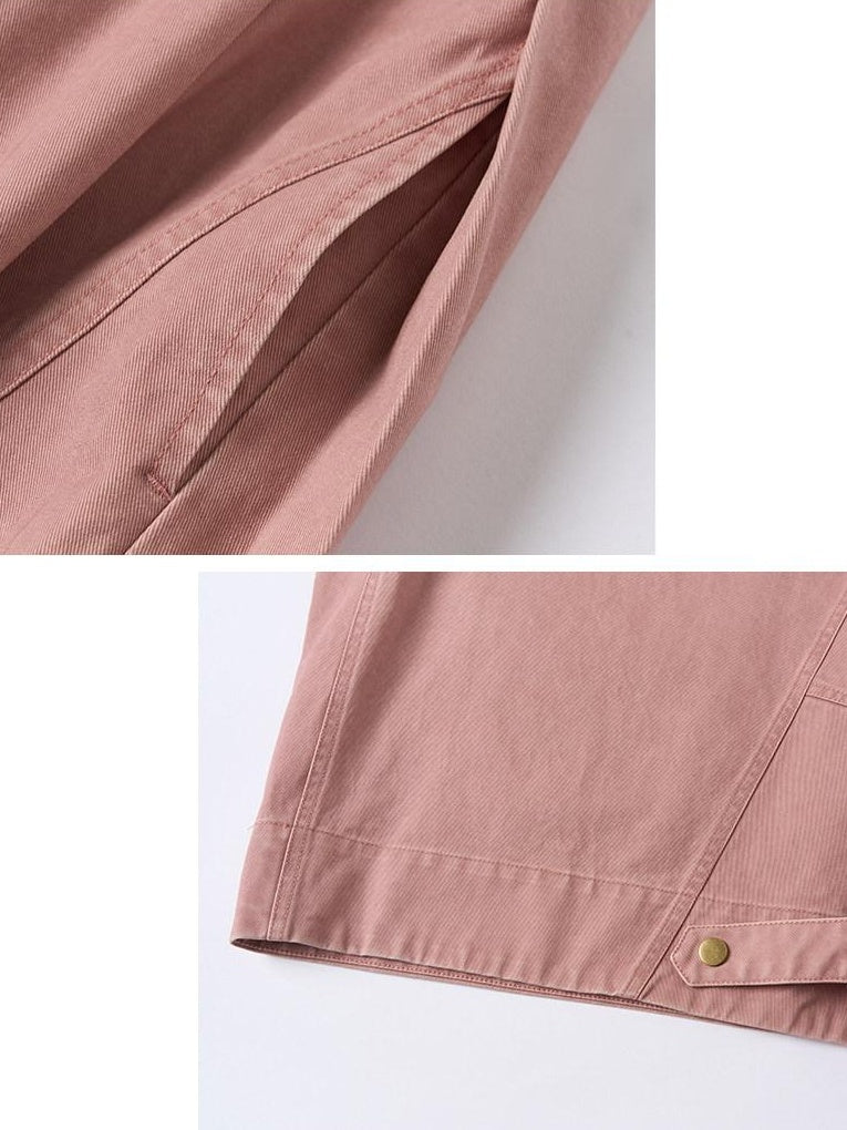 Outthe Blue Pleated Cotton Casual Natural Waist Women Button Fly Dusty Rose Straight Pants