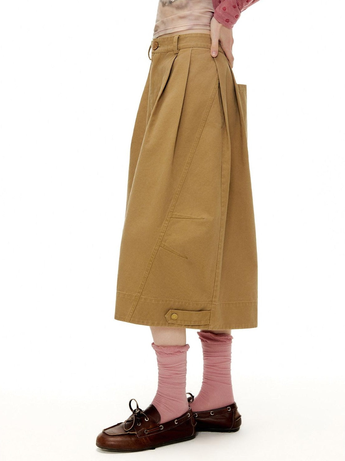 Outthe Blue Pleated Cotton Casual Natural Waist Women Button Fly Dusty Rose Straight Pants