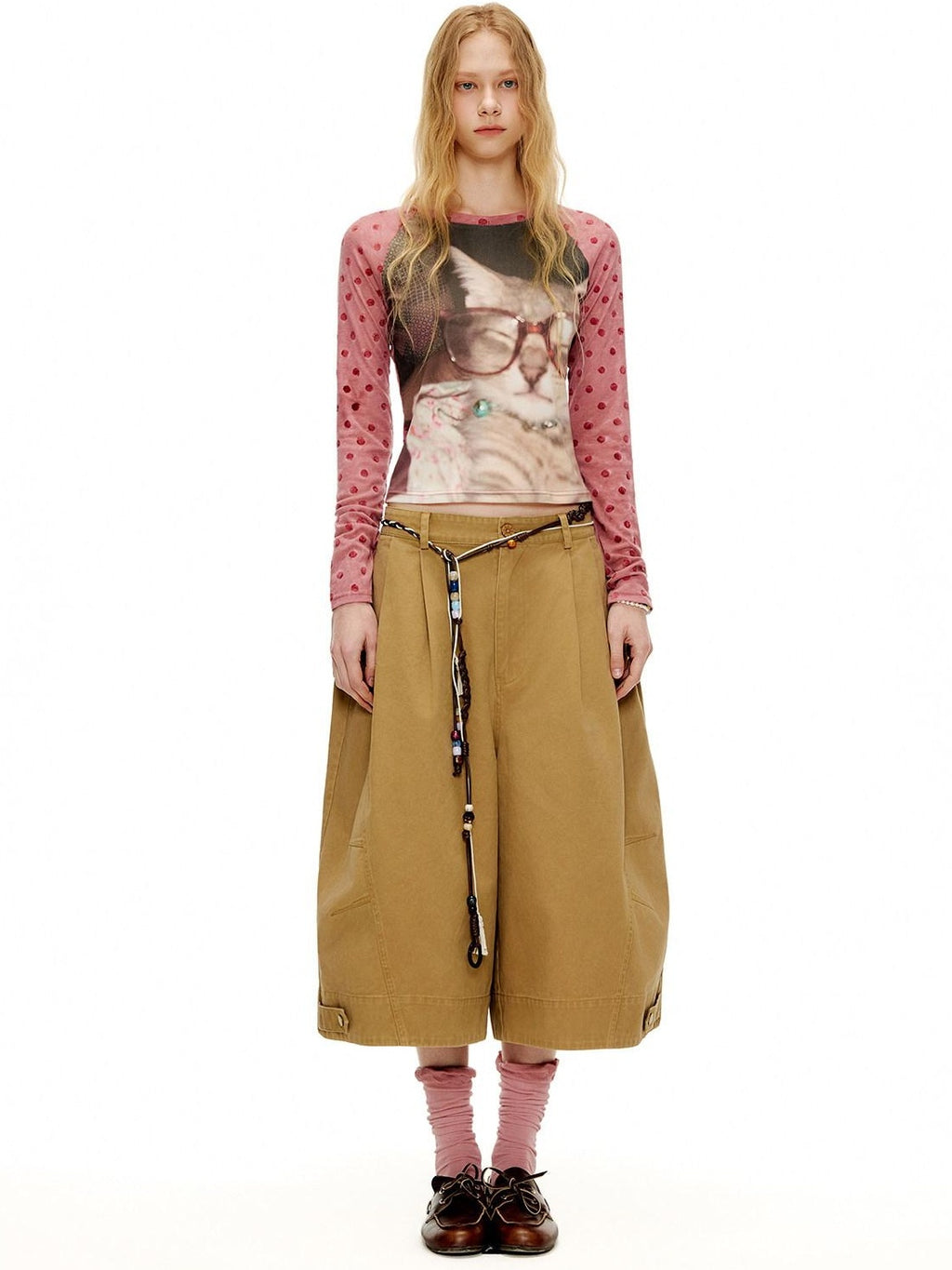 Outthe Blue Pleated Cotton Casual Natural Waist Women Button Fly Dusty Rose Straight Pants