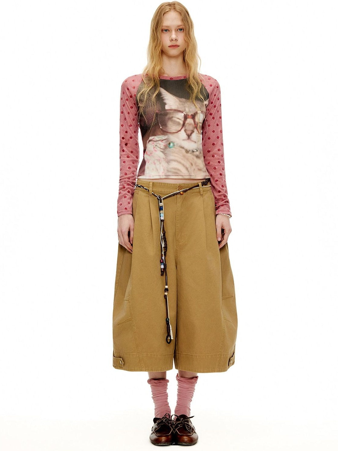 Outthe Blue Pleated Cotton Casual Natural Waist Women Button Fly Dusty Rose Straight Pants